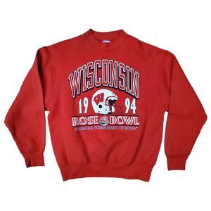 Vintage WISCONSIN BADGERS Sweater Mens Large Red 1994 ROSE BOWL College Football